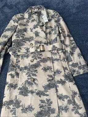 INC International Concepts Beige Trench Coat with Black Toile Print